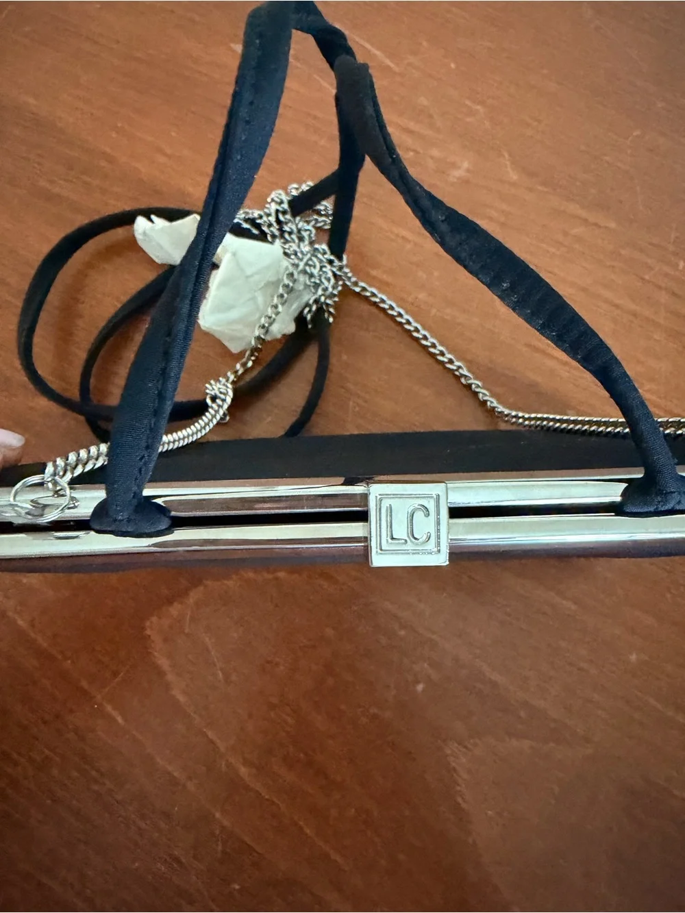 Liz Claiborne Black Frame-Top Clutch with Silver Hardware